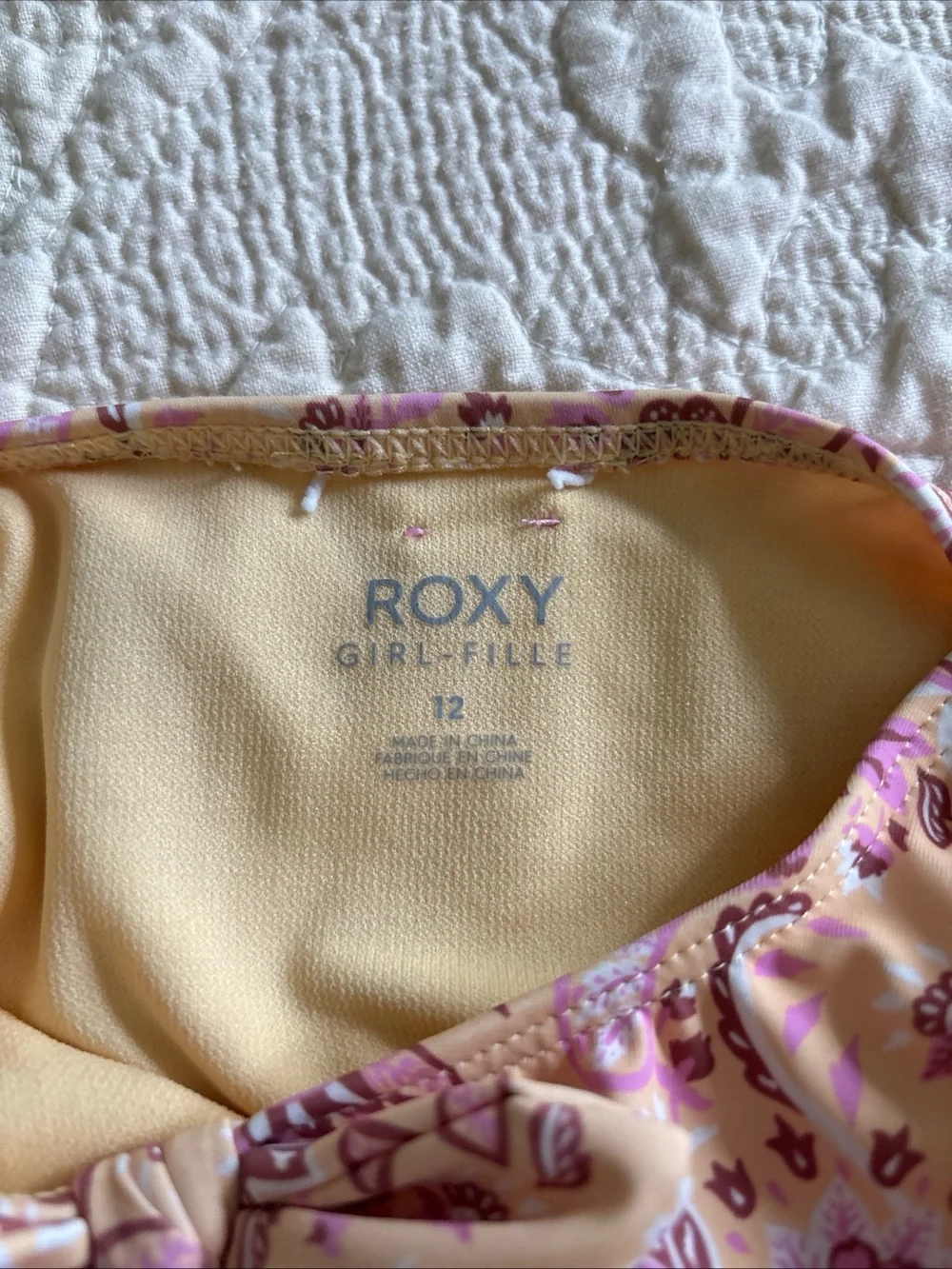 Roxy Girls' Long Sleeve Floral Rashguard One-Piece - Pink & Yellow